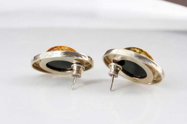 German Baltic Green Amber Handmade Stud Earrings In 925 Silver ST0101 RRP£100!!!