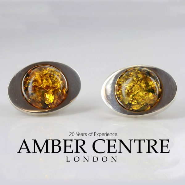 German Baltic Green Amber Handmade Stud Earrings In 925 Silver ST0101 RRP£100!!!