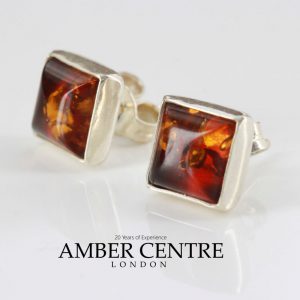 German Baltic Amber Handmade Classic Stud Earrings In 925 Silver ST0105 RRP£30!!!
