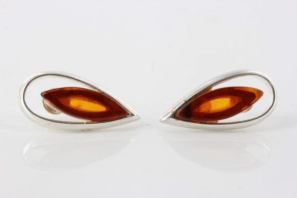 Handmade German Baltic Amber Stud Earrings In 925 Silver ST0114 RRP£100!!!