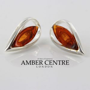 Handmade German Baltic Amber Stud Earrings In 925 Silver ST0114 RRP£100!!!