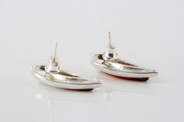 Handmade German Baltic Amber Stud Earrings In 925 Silver ST0114 RRP£100!!!