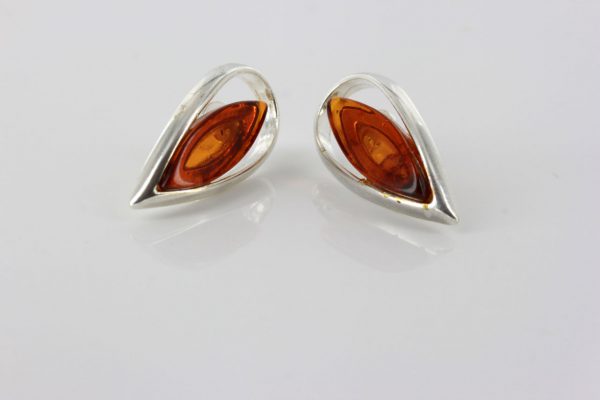 Handmade German Baltic Amber Stud Earrings In 925 Silver ST0114 RRP£100!!!