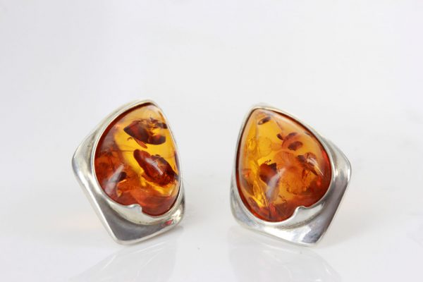 Handmade German Baltic Amber Classic Stud Earrings In 925 Silver ST0115 RRP£35!!!