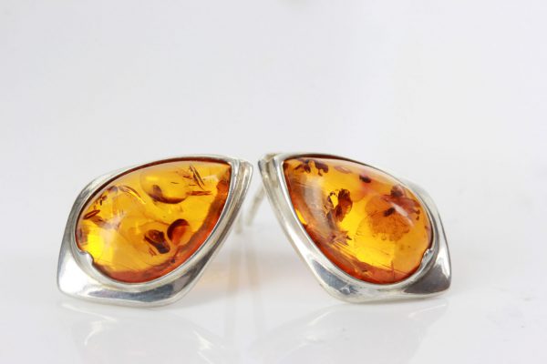 Handmade German Baltic Amber Classic Stud Earrings In 925 Silver ST0115 RRP£35!!!