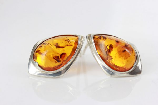 Handmade German Baltic Amber Classic Stud Earrings In 925 Silver ST0115 RRP£35!!!