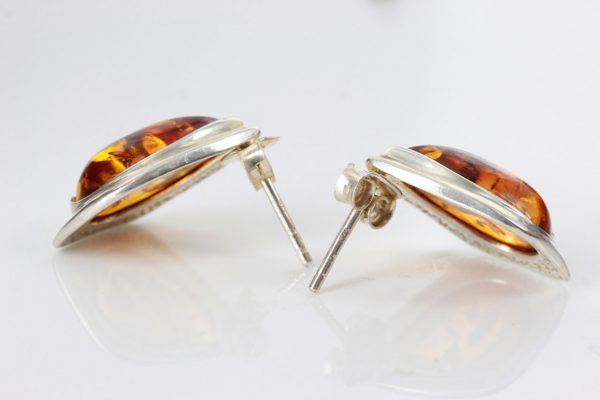 Handmade German Baltic Amber Classic Stud Earrings In 925 Silver ST0115 RRP£35!!!