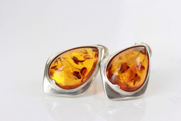 Handmade German Baltic Amber Classic Stud Earrings In 925 Silver ST0115 RRP£35!!!