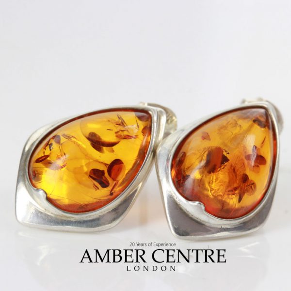 Handmade German Baltic Amber Classic Stud Earrings In 925 Silver ST0115 RRP£35!!!