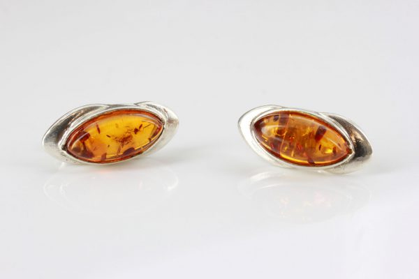 German Baltic Amber Handmade Classic Stud Earrings In 925 Silver ST0116 RRP£40!!!