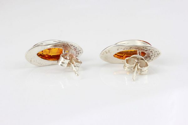 German Baltic Amber Handmade Classic Stud Earrings In 925 Silver ST0116 RRP£40!!!