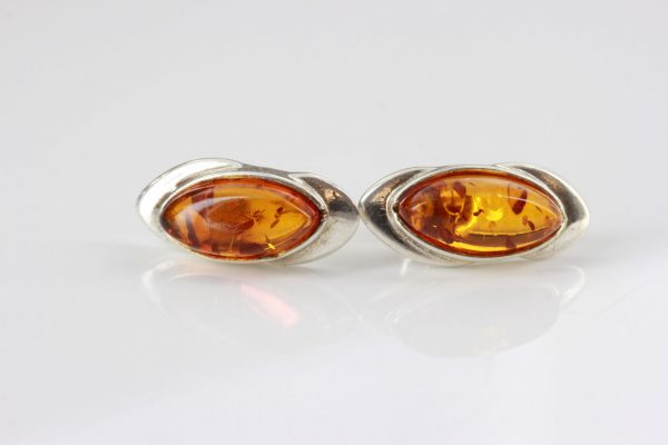 German Baltic Amber Handmade Classic Stud Earrings In 925 Silver ST0116 RRP£40!!!