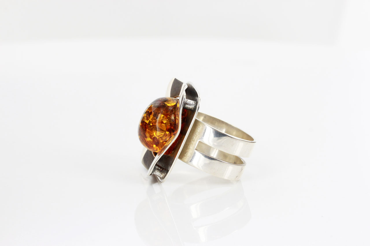 Multicoloured Baltic Amber 925 Sterling Silver Modern Design Ring Jewellery M716