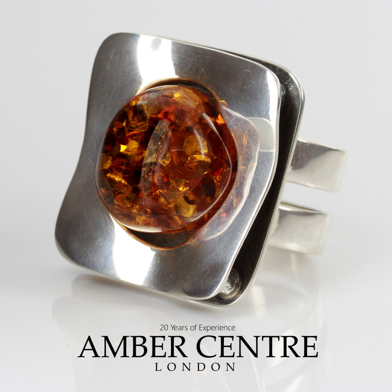 Multicoloured Baltic Amber 925 Sterling Silver Modern Design Ring Jewellery M716