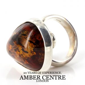 Handmade Antique German Baltic Amber Ring In 925 Sterling Silver WR165 RRP£130!!!