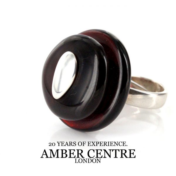 Handmade Genuine German Baltic Dark Cognac Adjustable Amber Ring 925 Silver WR166 RRP£125!!!