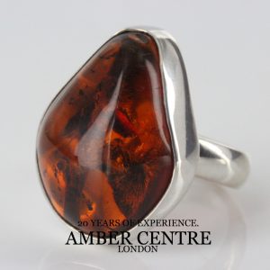 Handmade German Baltic Genuine Cognac Amber Ring 925 Silver WR175 RRP£120!!!