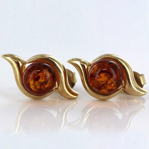 Italian Made German Baltic Amber Swirl Stud Earrings In 9ct Gold GS0043 RRP£225!!!