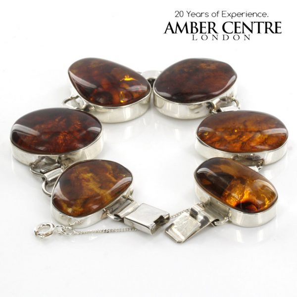 Handmade Unique German Cognac Amber Bracelet 925 Sterling Silver BR032 RRP£550!!!