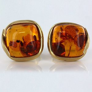 Italian Handmade Unique German Baltic Amber Stud Earrings In 9ct Solid Gold GS0016 RRP£325!!!