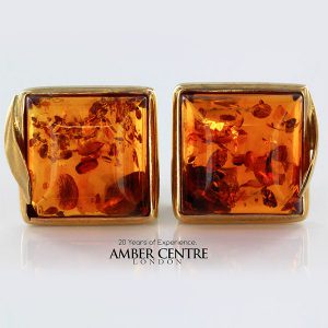 Italian Made German Elegant Baltic Amber Studs In 9ct Solid Gold GS0123 RRP£325!!!