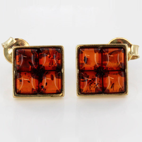 Italian Handmade Unique German Baltic Amber Studs In 9ct Solid Gold GS0021 RRP£175!!!