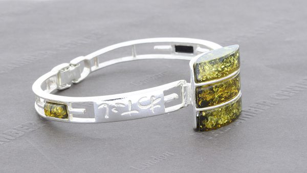 Italian Handmade Bangle German Green Baltic Amber 925 Solid Sterling Silver - BAN007 RRP £295!!