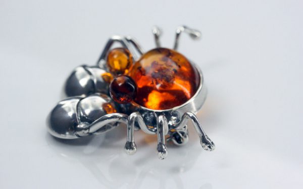 HANDMADE UNIQUE GERMAN BALTIC AMBER BROOCH 925 STERLING SILVER BD001 RRP£100!!