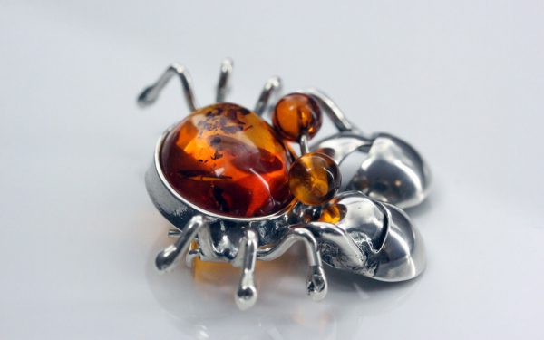 HANDMADE UNIQUE GERMAN BALTIC AMBER BROOCH 925 STERLING SILVER BD001 RRP£100!!