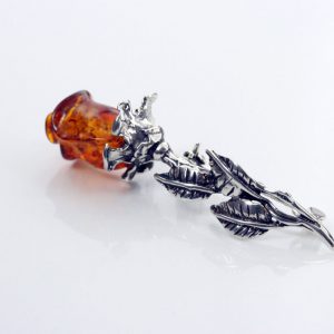 HANDMADE GERMAN BALTIC AMBER UNIQUE ROSE BROOCH 925 SILVER-BD004 RRP£60!!!