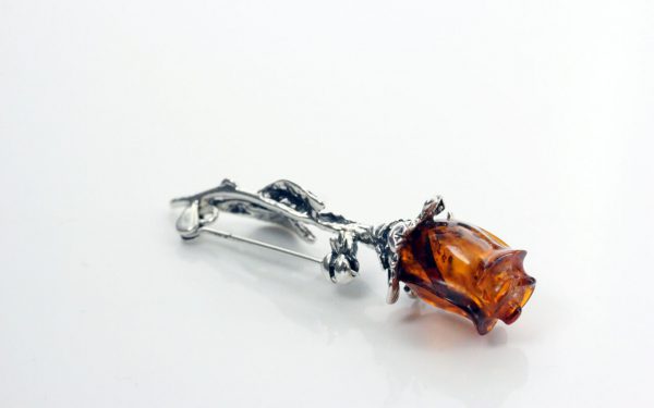 HANDMADE GERMAN BALTIC AMBER UNIQUE ROSE BROOCH 925 SILVER-BD004 RRP£60!!!