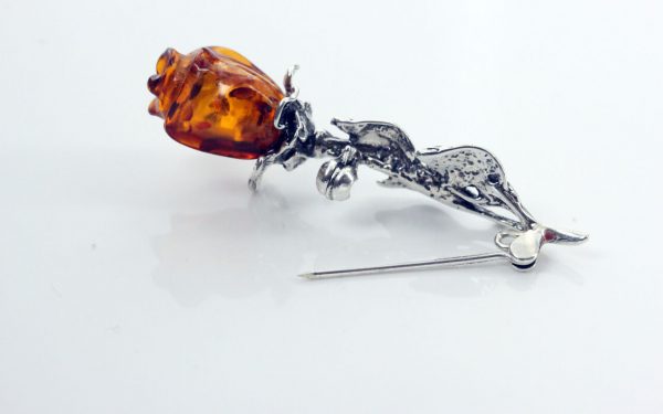 HANDMADE GERMAN BALTIC AMBER UNIQUE ROSE BROOCH 925 SILVER-BD004 RRP£60!!!