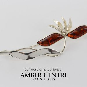 ITALIAN STYLE GERMAN BALTIC AMBER BROOCH 925 SILVER HANDMADE BD009 RRP£110!!!