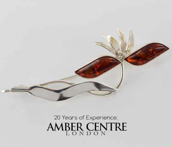 ITALIAN STYLE GERMAN BALTIC AMBER BROOCH 925 SILVER HANDMADE BD009 RRP£110!!!