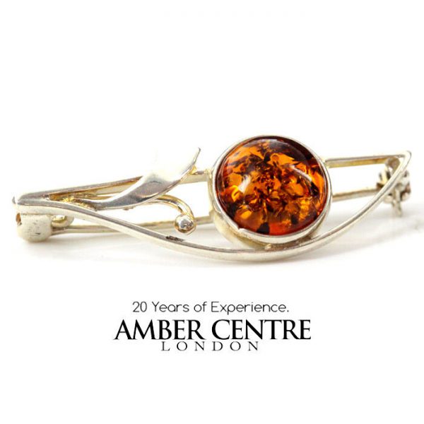 Handmade Italian Style German Baltic Amber Brooch 925 SILVER BD024 RRP£30!!!