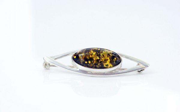 Handmade German Green Baltic Amber 925 Silver Elegant Brooch BD030 RRP£50!!!