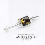 Modern Green Baltic Amber 925 Solid Silver Handmade Brooch BD033 RRP£40!!!