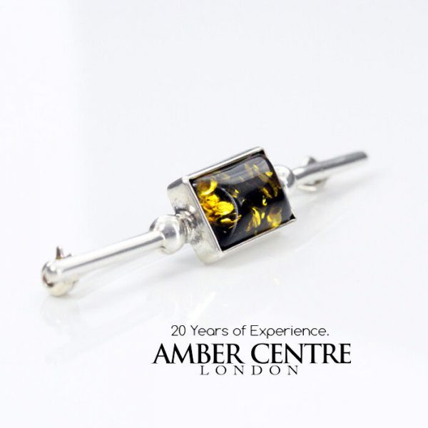 Modern Green Baltic Amber 925 Solid Silver Handmade Brooch BD033 RRP£40!!!