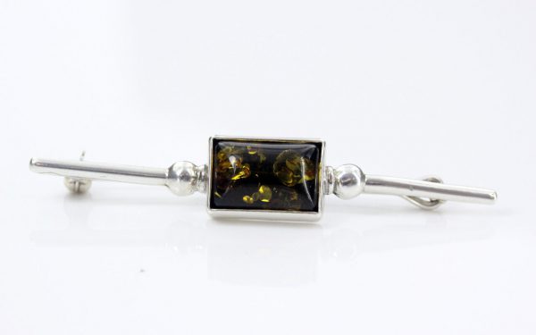 Modern Green Baltic Amber 925 Solid Silver Handmade Brooch BD033 RRP£40!!!