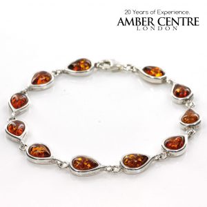 HANDMADE GERMAN COGNAC BALTIC AMBER BRACELET 925 STERLING SILVER RRP£129!!! BR001