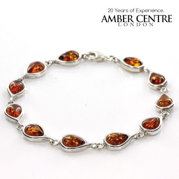 HANDMADE GERMAN COGNAC BALTIC AMBER BRACELET 925 STERLING SILVER RRP£129!!! BR001