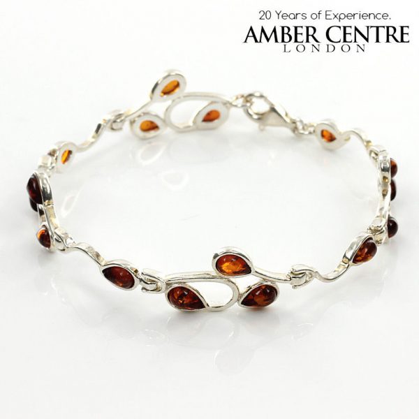 HANDMADE LEAF STYLE GERMAN BALTIC AMBER BRACELET IN 925 SILVER BR004 RRP£110!!!