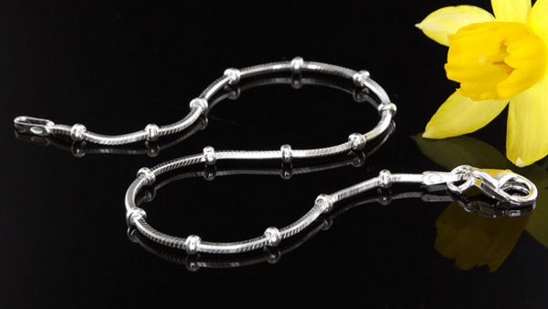 Italian Bracelets 925 Silver Snake Chain +Silver elements 7"/17.5cm-CH043 RRP£30!!!