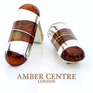 Clip on Earrings German Baltic Amber 925 Silver Handmade CL005 RRP£125!!!