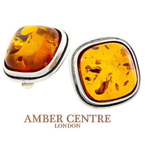 Clip on Earrings Classic German Baltic Amber 925 Silver Handmade CL029 RRP£80!!!