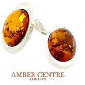 Clip on Earrings Elegant Baltic Amber Italian 925 Silver Handmade CL031 RRP£90!!