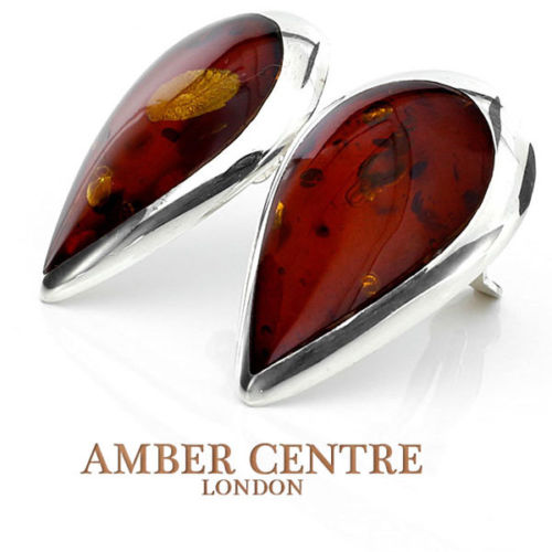 Clip On Earrings Handmade German Baltic Cherry Amber 925 Silver Cl058 RRP£125!!!