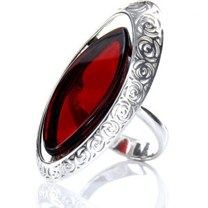 GERMAN RED UNIQUE BALTIC AMBER RING 925 SILVER SIZE O(55) - RR001 RRP£185!!!