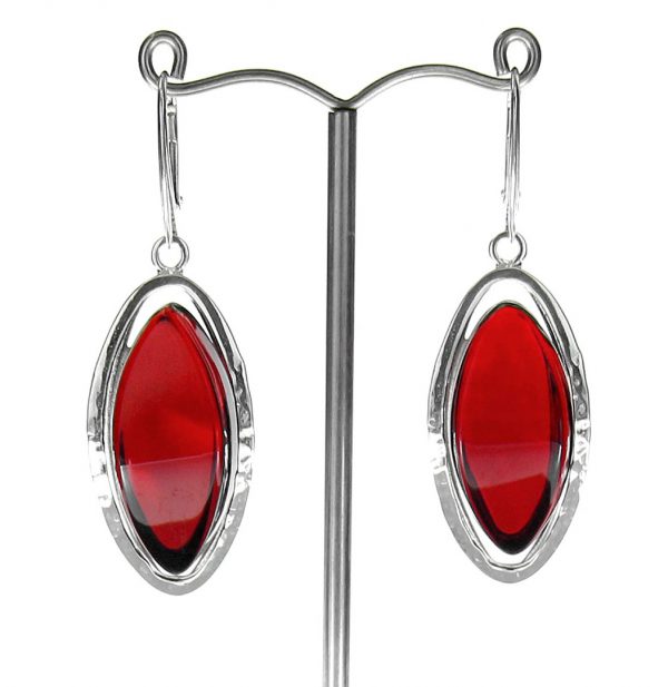 RED Handmade GERMAN BALTIC AMBER EARRINGS 925 SILVER- RE001 RRP £225!!