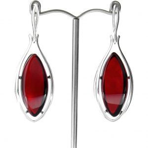 RED Handmade GERMAN BALTIC AMBER EARRINGS 925 SILVER- RE002 RRP £225!!